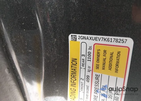 2019 Chevrolet Equinox Lt z USA, uszkodzony, nr VIN 2GNAXUEV7K6178257